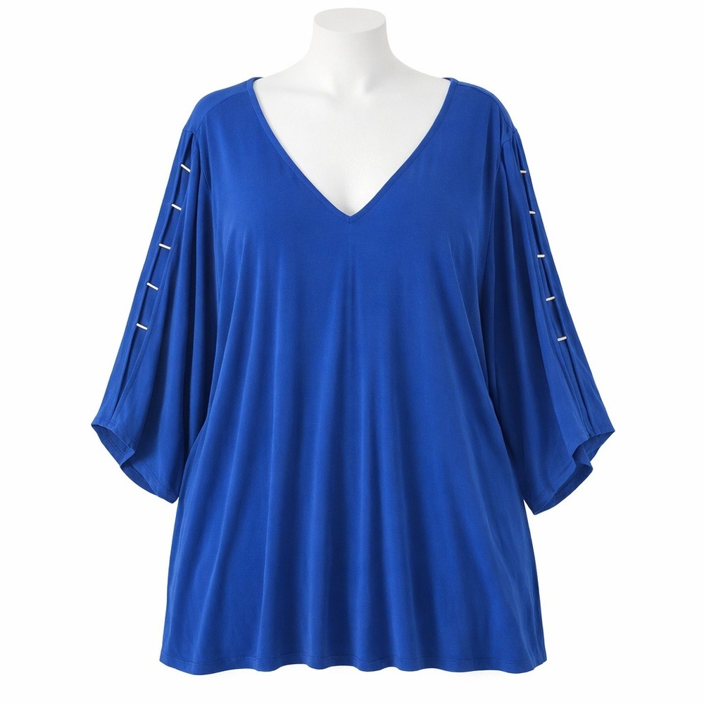 MICHAEL Michael Kors Royal Blue V Neck Cutout Sleeve Top 3X Jersey Knit New